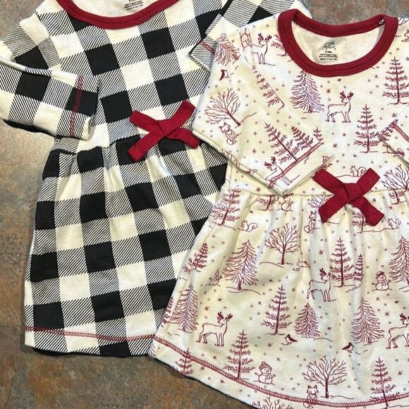 Touched By Nature Organic Cotton 3-6 mo Dresses Set of 2 Winter - Picture 1 of 5
